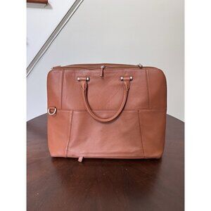 Levenger Jenna Expandable Tan Pebble Leather Tote Travel Computer Bag $499